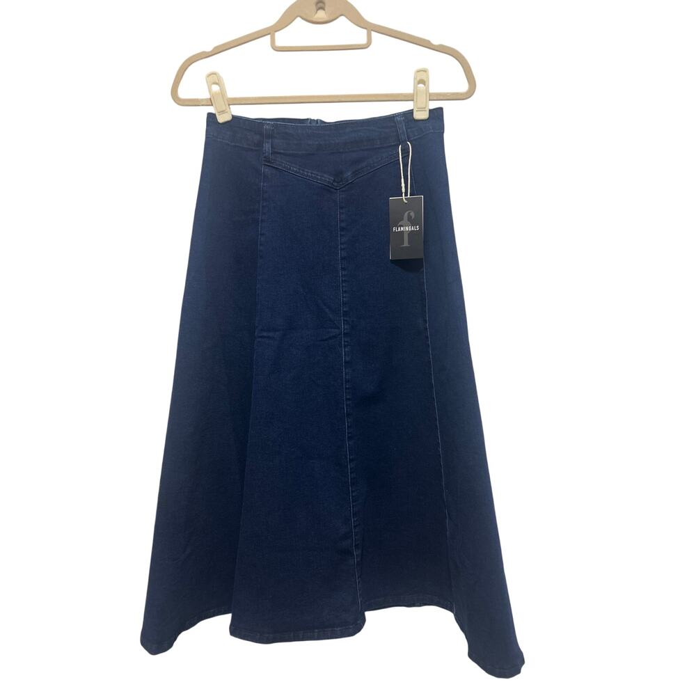 A-line Western Denim Jean Dark Wash Cotton Blend Stretch Waist Skirt Small NWT